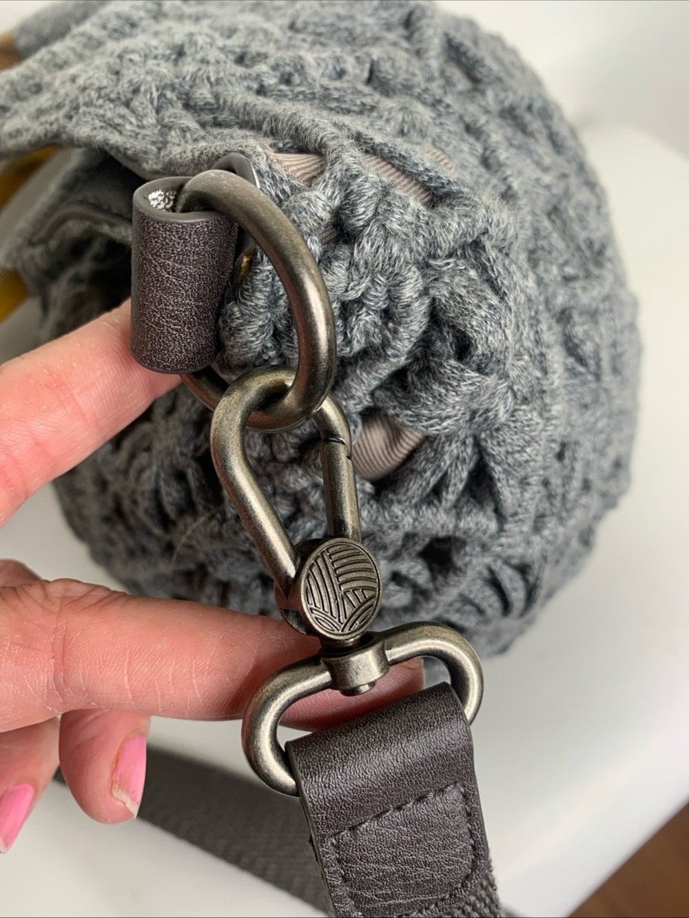 Sak Helena Crochet Circle Handle Crossbody Tortoise Shell Ring Top Handle Gray - Picture 8 of 15